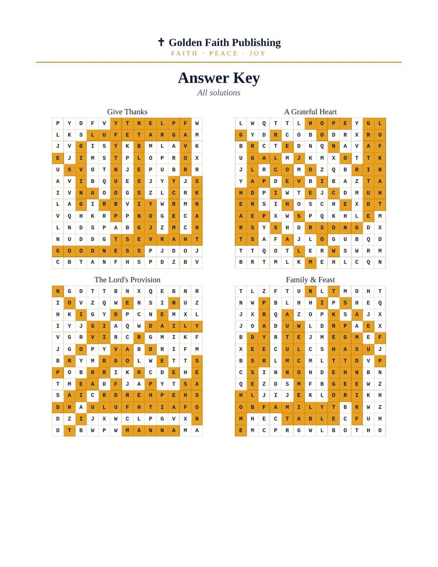 Thanksgiving word search answer key